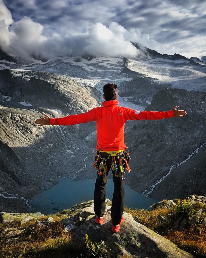 Ice climbing, Alpinist and Mountaineering on the top of the mountain